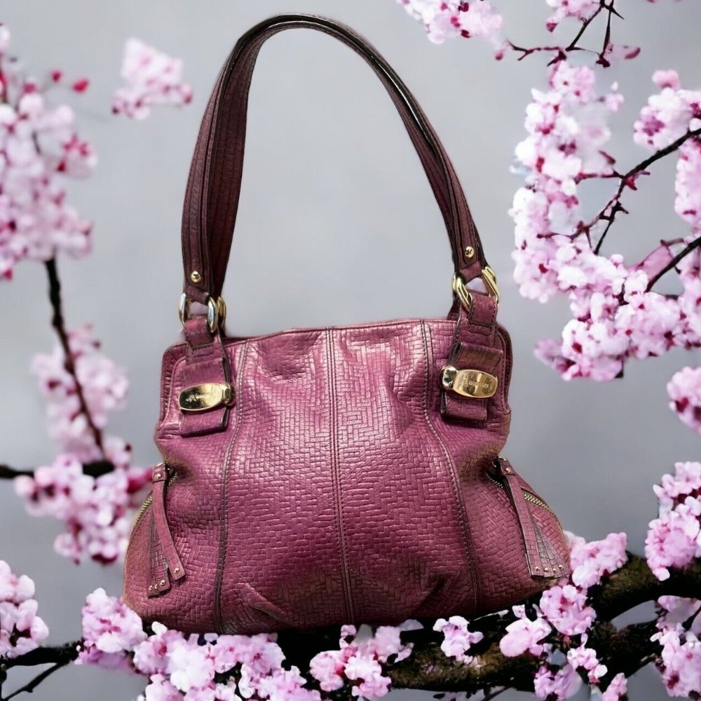 B Makowsky Deep Plum Lombard Glove Leather, Shoulder Bag w/Dust Bag New WOT